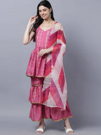 Myshka Stylish Pink Sleeveless Women's Kurta Sharara with Dupatta Set - Distacart