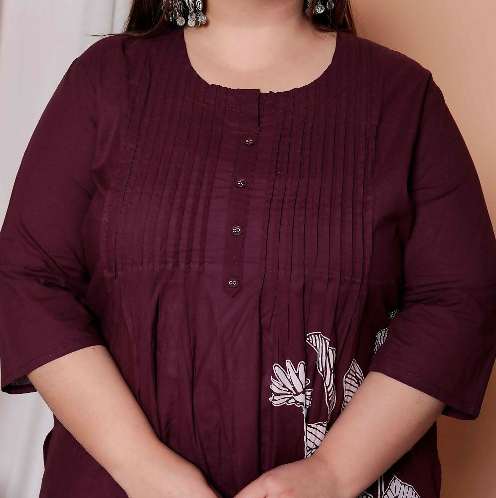 Miravan Womens Plus Size Wine Floral Kurta With Palazzo And Dupatta Set - Distacart