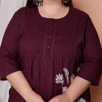 Miravan Womens Plus Size Wine Floral Kurta With Palazzo And Dupatta Set - Distacart