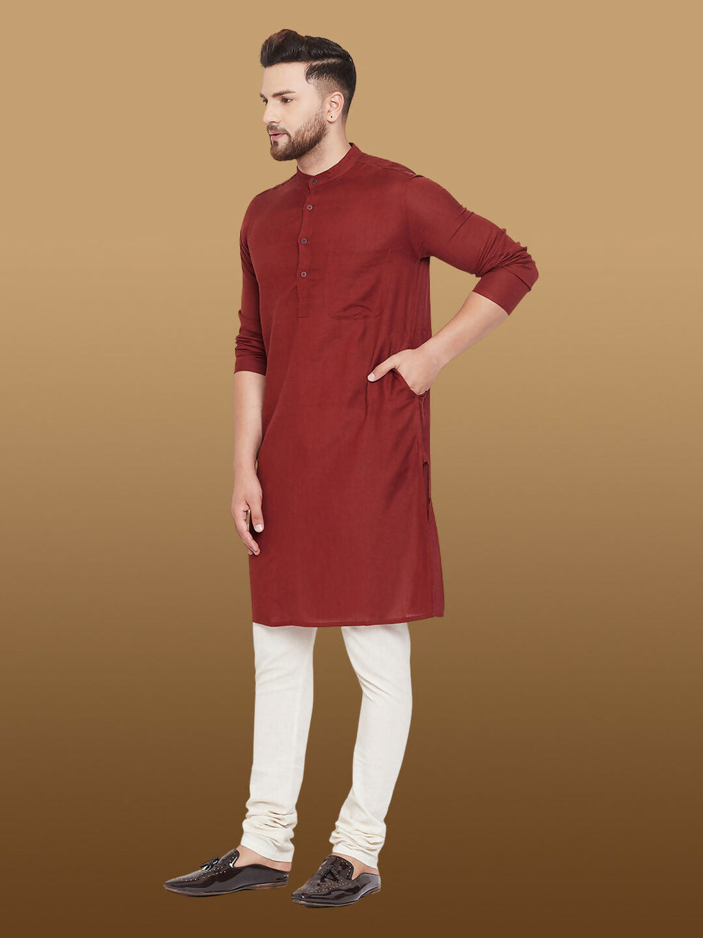 Even Apparels Men's Pure Cotton Maroon Kurta