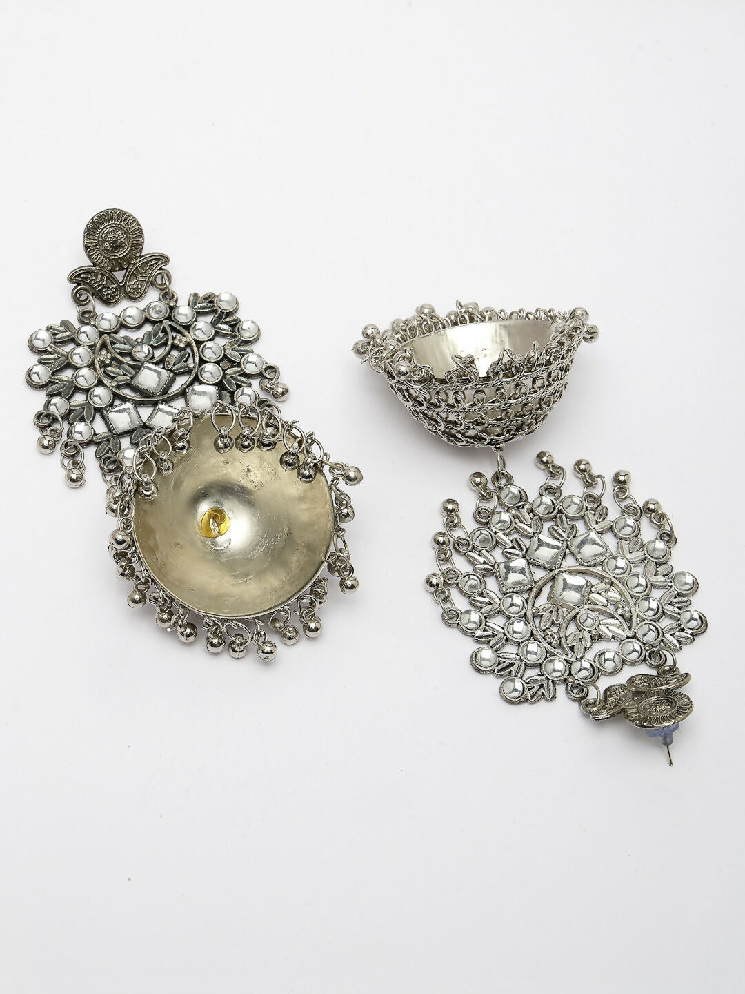 NVR Women's Silver-Plated Oxidised Artificial Stones Dome Shaped Jhumka Earrings - Distacart