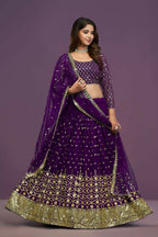 Purple Georgette Embroidery Sequence Work Lehenga Choli Set - Jihu Culture