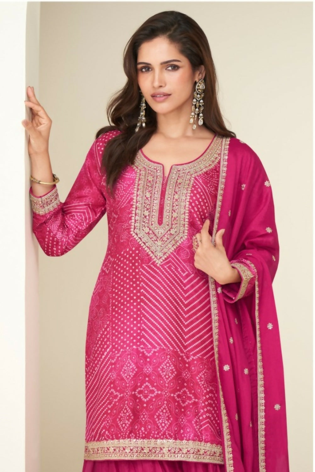 Anaita Magenta Chinon Stitched Suit with Digital Print & Embroidery Coding Sequence Work - Distacart