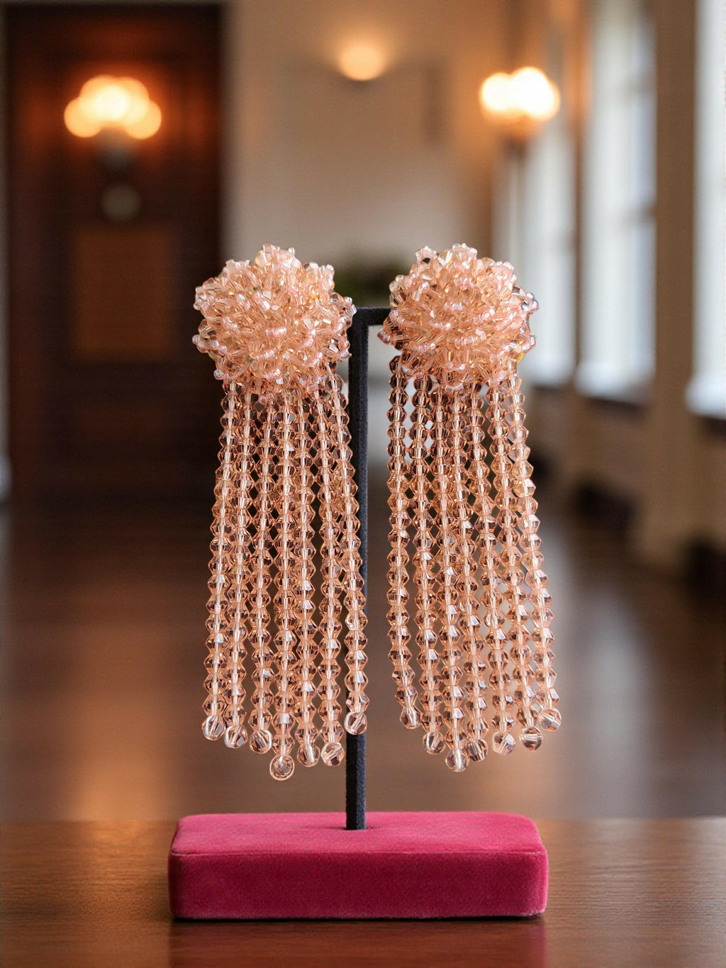 Inhanns Handmade Crystal Waterfall Earrings - Long - Peach Big - Distacart