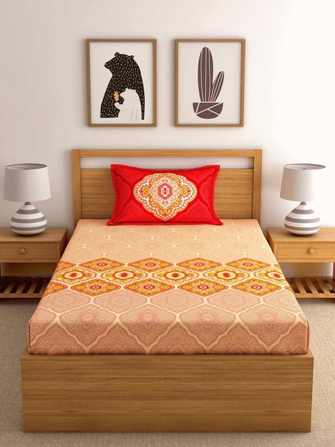 Dreamscape Pink Ethnic Motifs 144 TC Cotton Bedsheet with Pillow Covers - Distacart