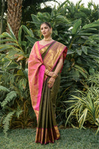 Jyoti Fashion Women's Black Kanjivaram Silk Zari Woven Saree with Blouse