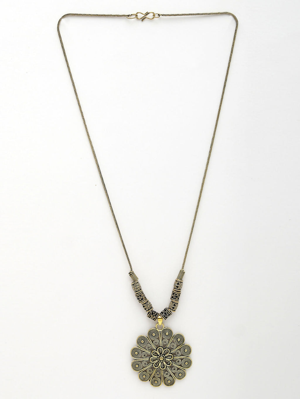 NVR Women's Gold-Polished Floral Shape Pendant with Chain