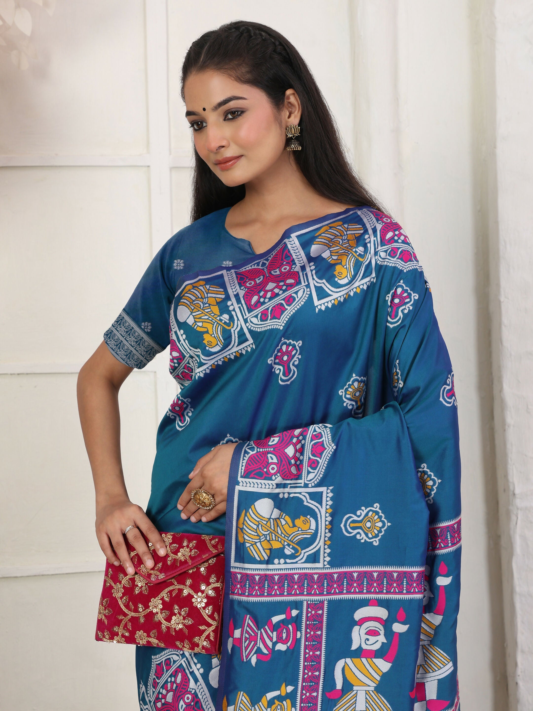 Shree Shyam Fashion Silk Blend Teal Blue Saree - Distacart