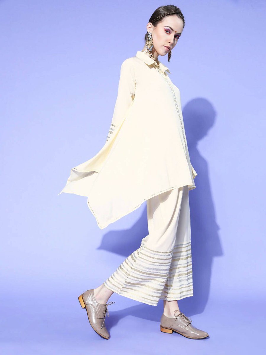 Ahalyaa Women Off White Colour Crepe Printed Top Palazzo Set - Distacart