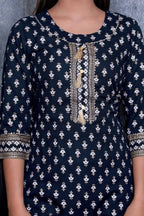 Vamika Navy Blue Gota Patti Work Rayon Casual Wear Kurta Set