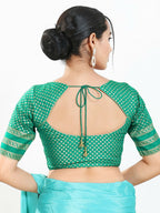 Joban Fashion Rama Green Brocade Padded Blouse With Round Neck Elbow Sleeves - Distacart