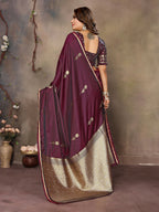Joban Fashion Maroon Floral & Botanical Motifs Satin Silk Banarasi Silk Saree - Distacart