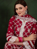 Sangria Embroidered Pure Cotton Kurta & Trouser With Dupatta