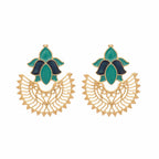 Nuyug 22K Gold Plated Turquoise Enamel Studded Indo-Western Floral Jali Statement Stud Earrings - Distacart