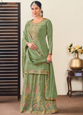 Vegaa Fashion Pista Green Chinon Silk Embroidered Lehenga Style Suit - Distacart