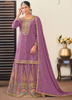Vegaa Fashion Lavender Chinon Silk Embroidered Lehenga Style Suit - Distacart