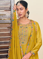 Vegaa Fashion Yellow Chinon Silk Embroidered Lehenga Style Suit - Distacart
