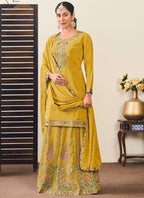 Vegaa Fashion Yellow Chinon Silk Embroidered Lehenga Style Suit - Distacart