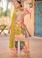 Vegaa Fashion Baby Pink Premium Chinon Embroidered Palazzo Suit