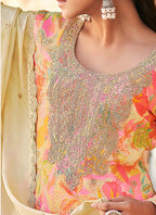 Vegaa Fashion Cream Premium Chinon Embroidered Palazzo Suit