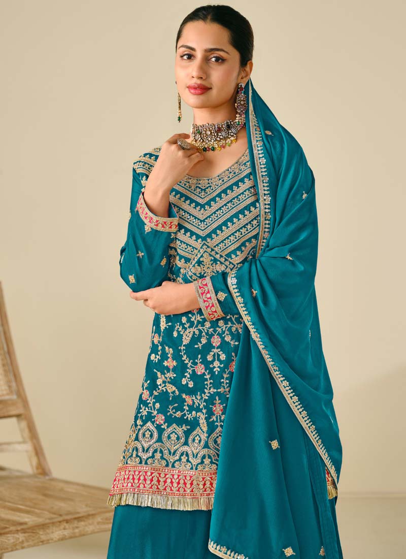Vegaa Fashion Rama Premium Chinon Embroidered Palazzo Suit