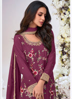 Vegaa Fashion Wine Chinon Silk Embroidered Palazzo Suit - Distacart