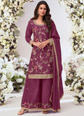 Vegaa Fashion Wine Chinon Silk Embroidered Palazzo Suit - Distacart