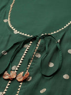 Ahalyaa Womens Dark Green Chanderi Gold Foil Printed Kurta Palazzo Set - Distacart