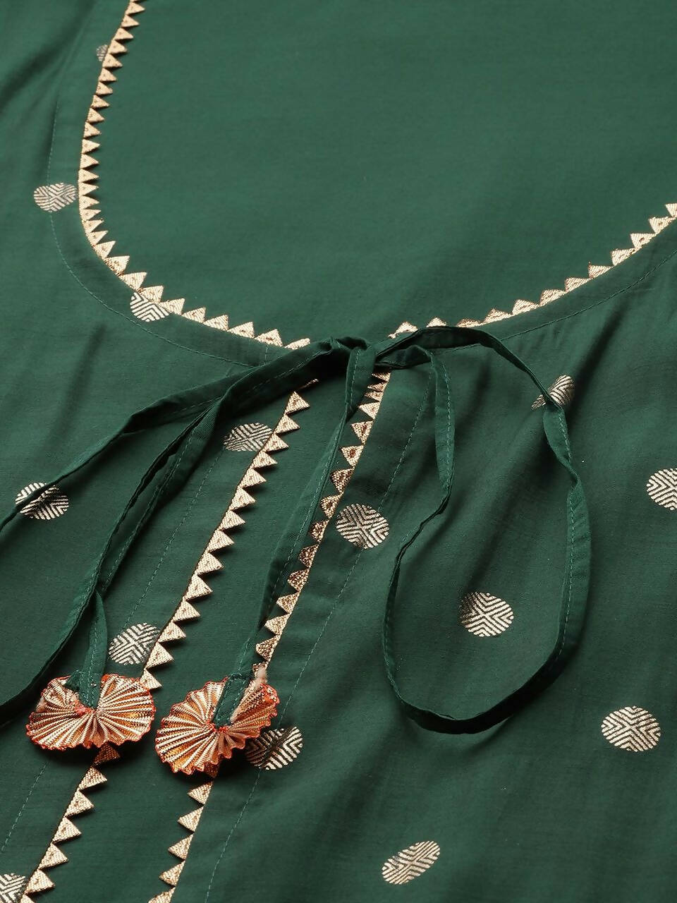 Ahalyaa Womens Dark Green Chanderi Gold Foil Printed Kurta Palazzo Set - Distacart