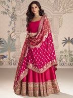 Evanik Women Pink Embroidered Design Wedding Gown with Dupatta - Distacart