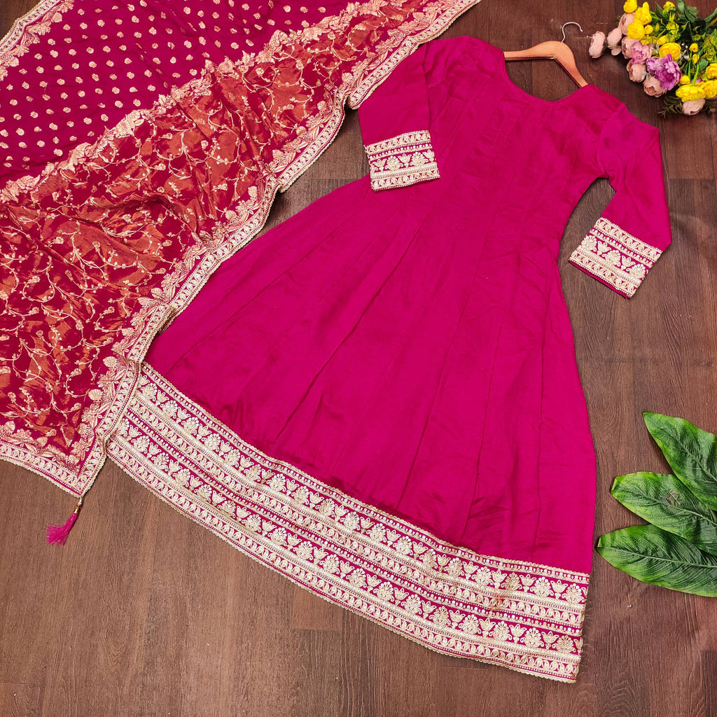 Evanik Women Pink Embroidered Design Wedding Gown with Dupatta - Distacart
