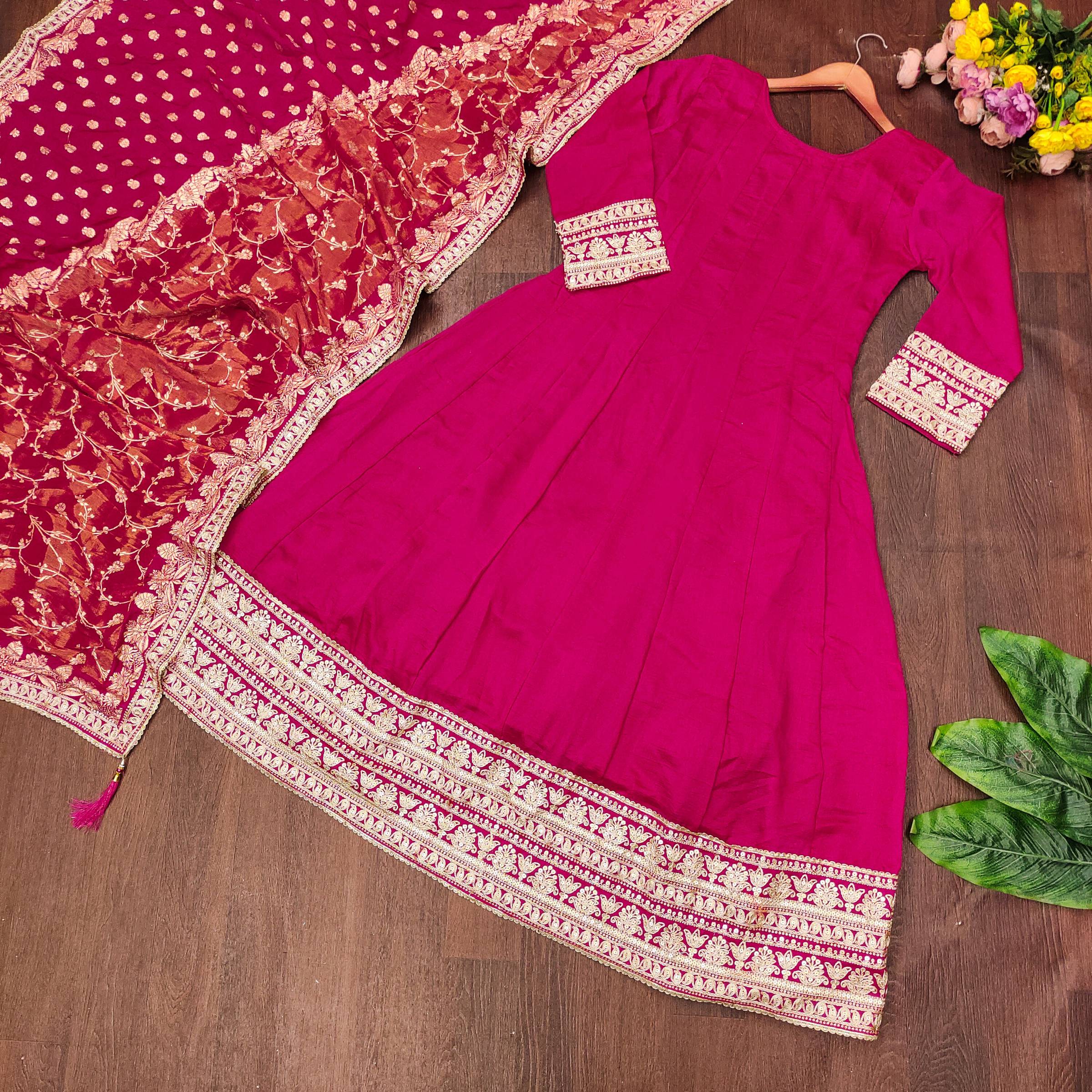 Evanik Women Pink Embroidered Design Wedding Gown with Dupatta - Distacart