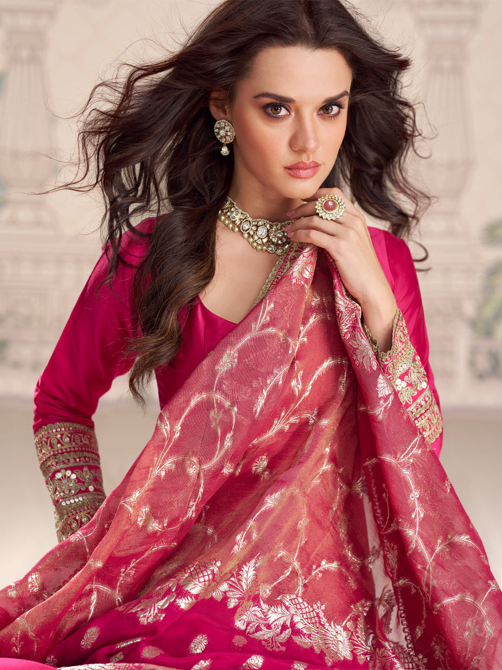 Evanik Women Pink Embroidered Design Wedding Gown with Dupatta - Distacart