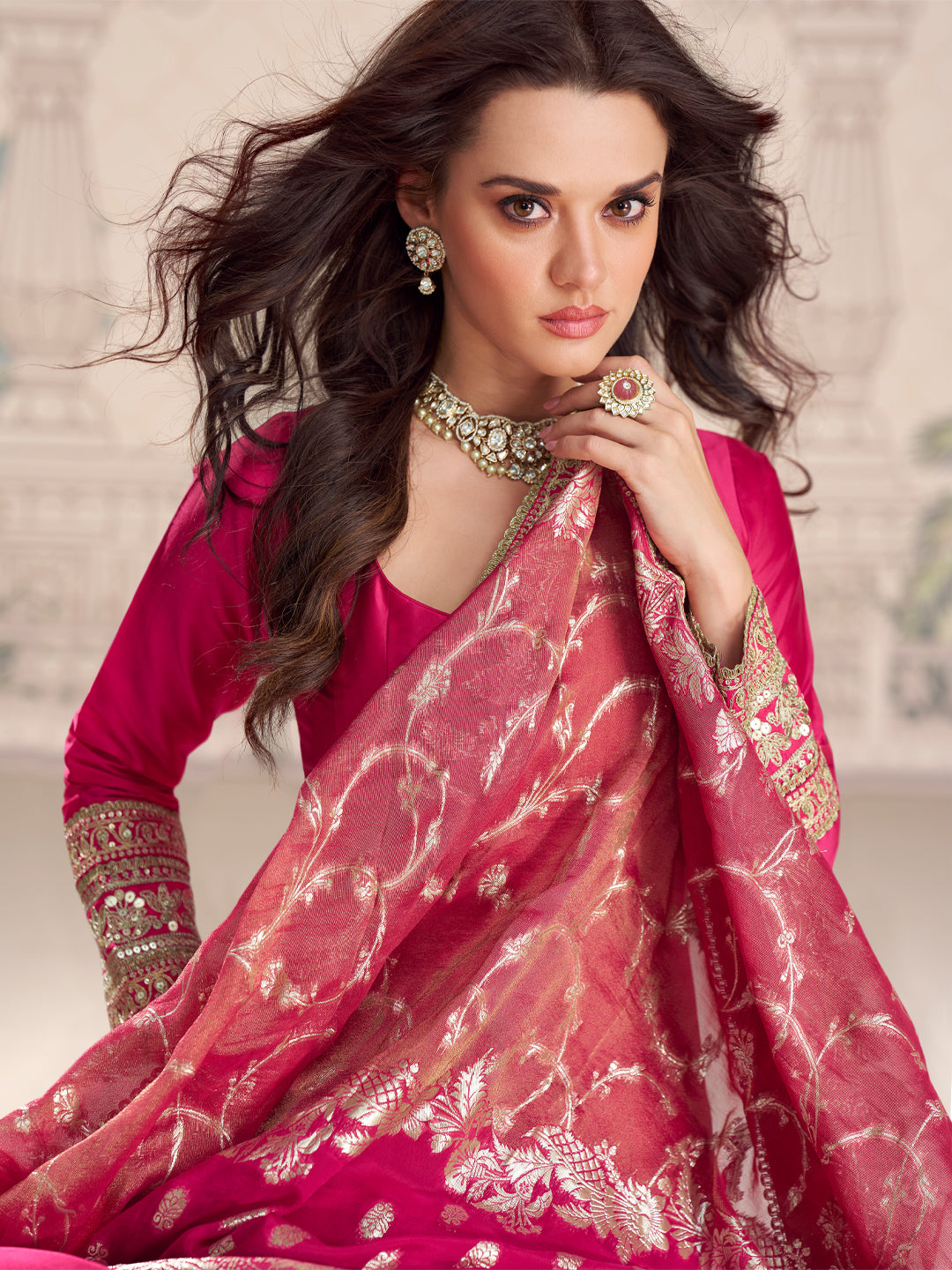Evanik Women Pink Embroidered Design Wedding Gown with Dupatta - Distacart