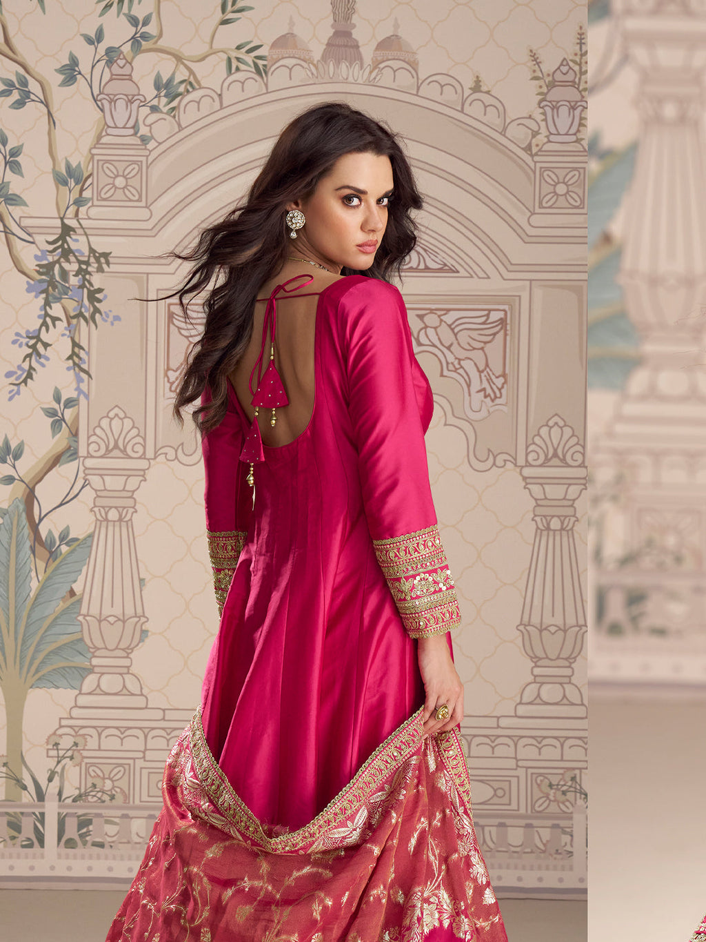 Evanik Women Pink Embroidered Design Wedding Gown with Dupatta - Distacart