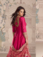 Evanik Women Pink Embroidered Design Wedding Gown with Dupatta - Distacart