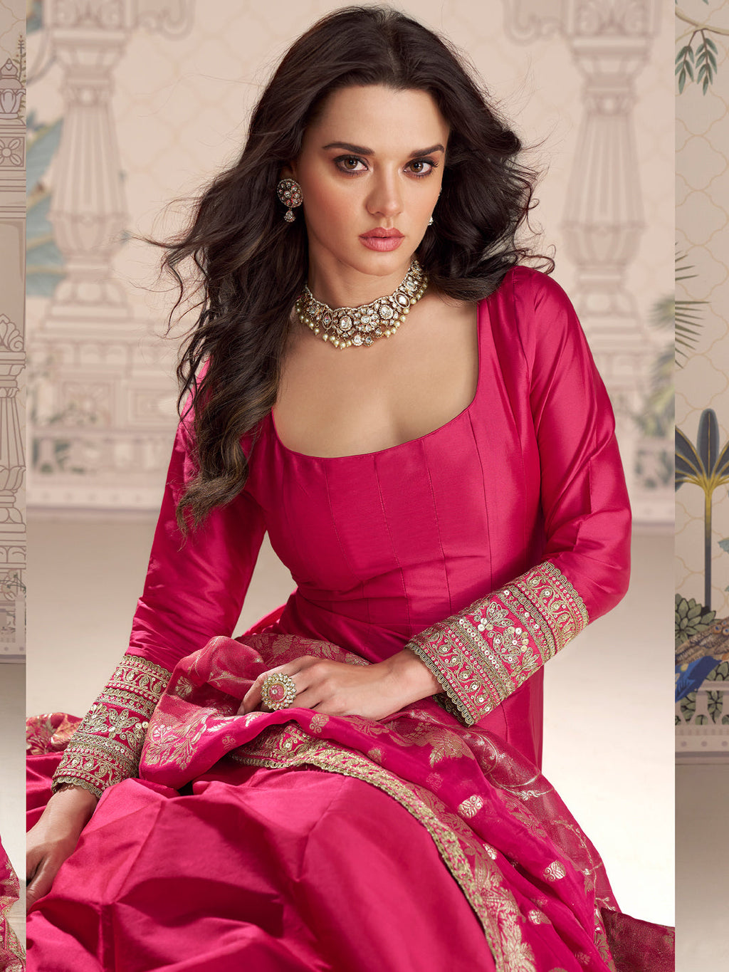 Evanik Women Pink Embroidered Design Wedding Gown with Dupatta - Distacart