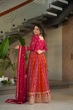 Evanik Rani Pink Faux Georgette With Zari & Sequins Embroidered work Wedding Gown - Distacart