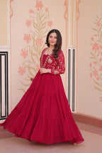 Evanik Rani Pink Faux Blooming With Sequins & Zari Embroidered work Gown - Distacart