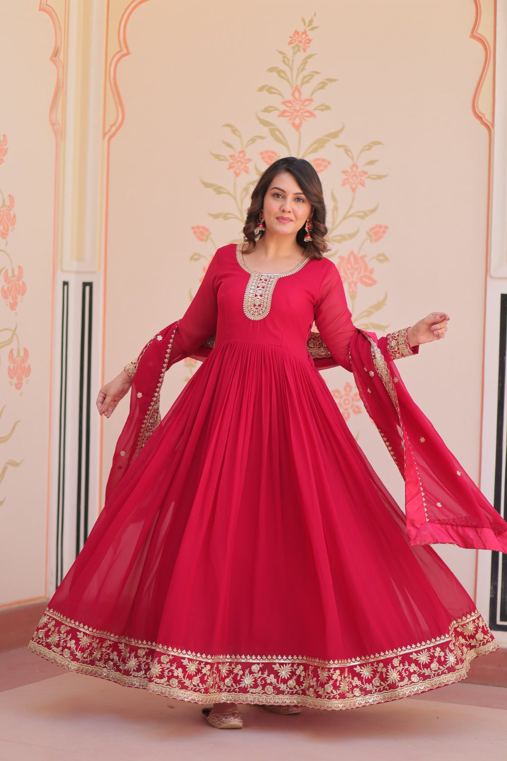 Evanik Faux Georgette With Embroidered Work Wedding Gown Dupatta - Distacart