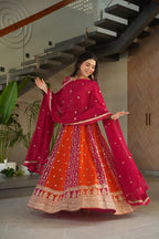 Evanik Rani Pink Faux Georgette With Zari & Sequins Embroidered work Wedding Gown - Distacart