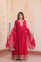 Evanik Faux Georgette With Embroidered Work Wedding Gown Dupatta - Distacart