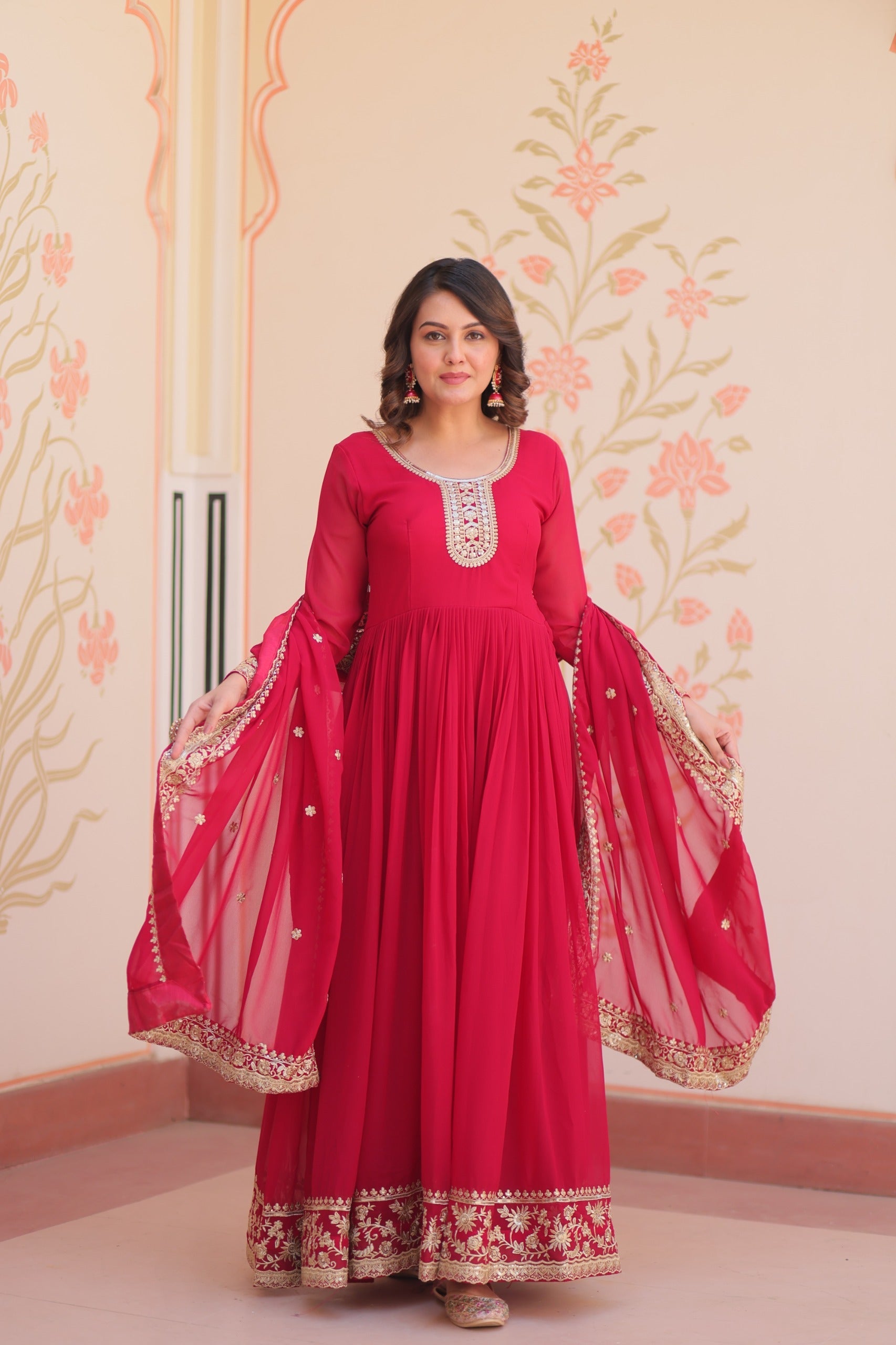 Evanik Faux Georgette With Embroidered Work Wedding Gown Dupatta - Distacart