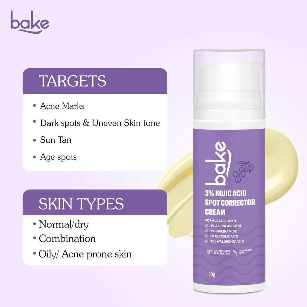 BAKE 3% Kojic Acid Spot Corrector Cream with Alpha Arbutin for Pigmentation