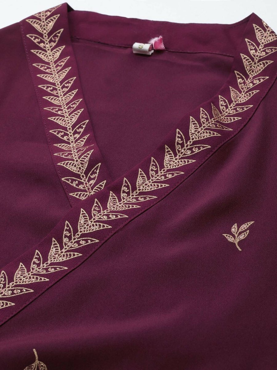 Ahalyaa Women Rose Pink Crepe Kurta Palazzos Set With Burgundy Jacket - Distacart