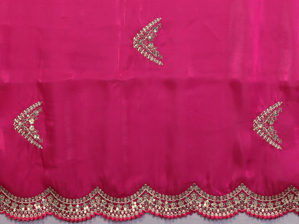 Vastranavya Pink Embroidery Work Shimmer Chiffon Saree with Unstitched Blouse - Distacart