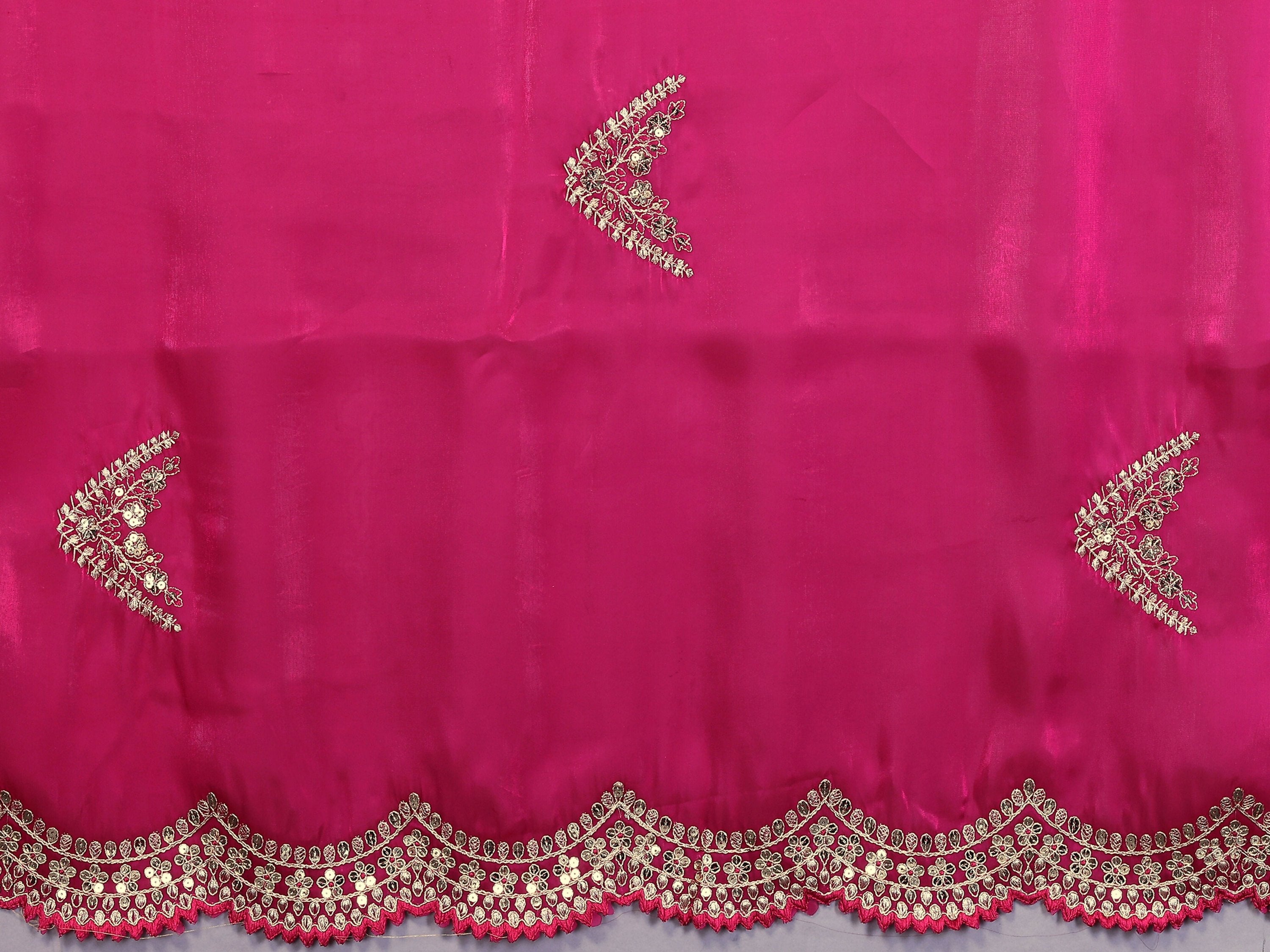 Vastranavya Pink Embroidery Work Shimmer Chiffon Saree with Unstitched Blouse - Distacart