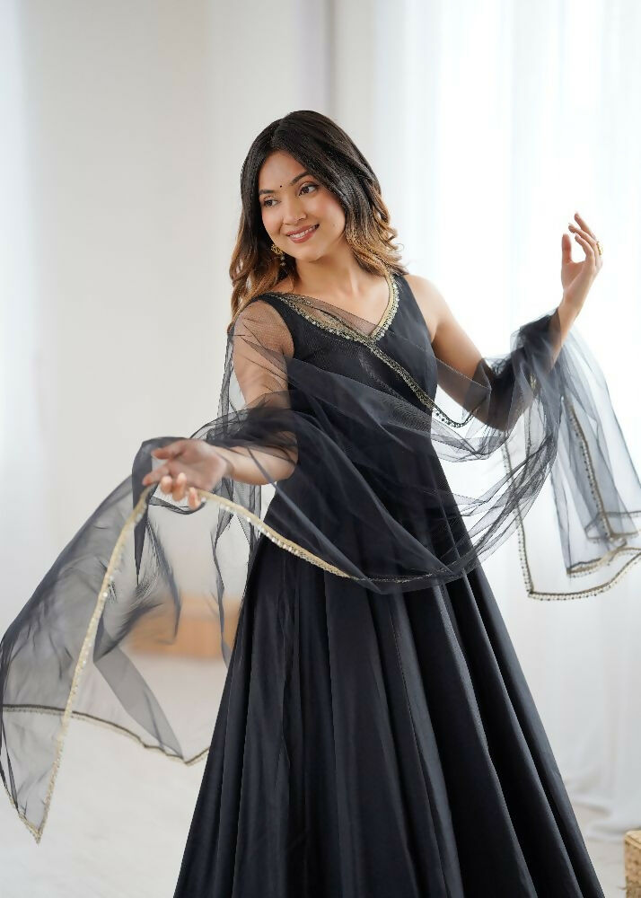 Joban Fashion Black Kurta Set Chanderi Sequence Embroidery Work - Distacart