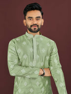Anaita Green Embroidered Silk Straight Kurta
