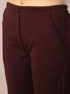 Myshka Women's Coffee Brown Solid Party Parallel Trousers